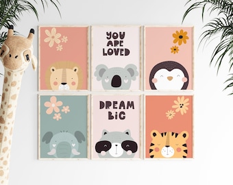 Animal Portrait Prints, Nursery Animal Art, Animal Wall Art, Safari Animal Prints, Wild Animal Prints,nursery decor, kids room decor