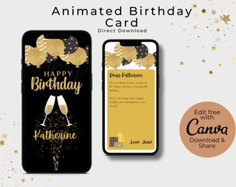 Animazione compleanno Ecard, compleanno nero e oro, scheda video, biglietto d'auguri animato, biglietto d'auguri digitale, biglietto d'auguri mobile