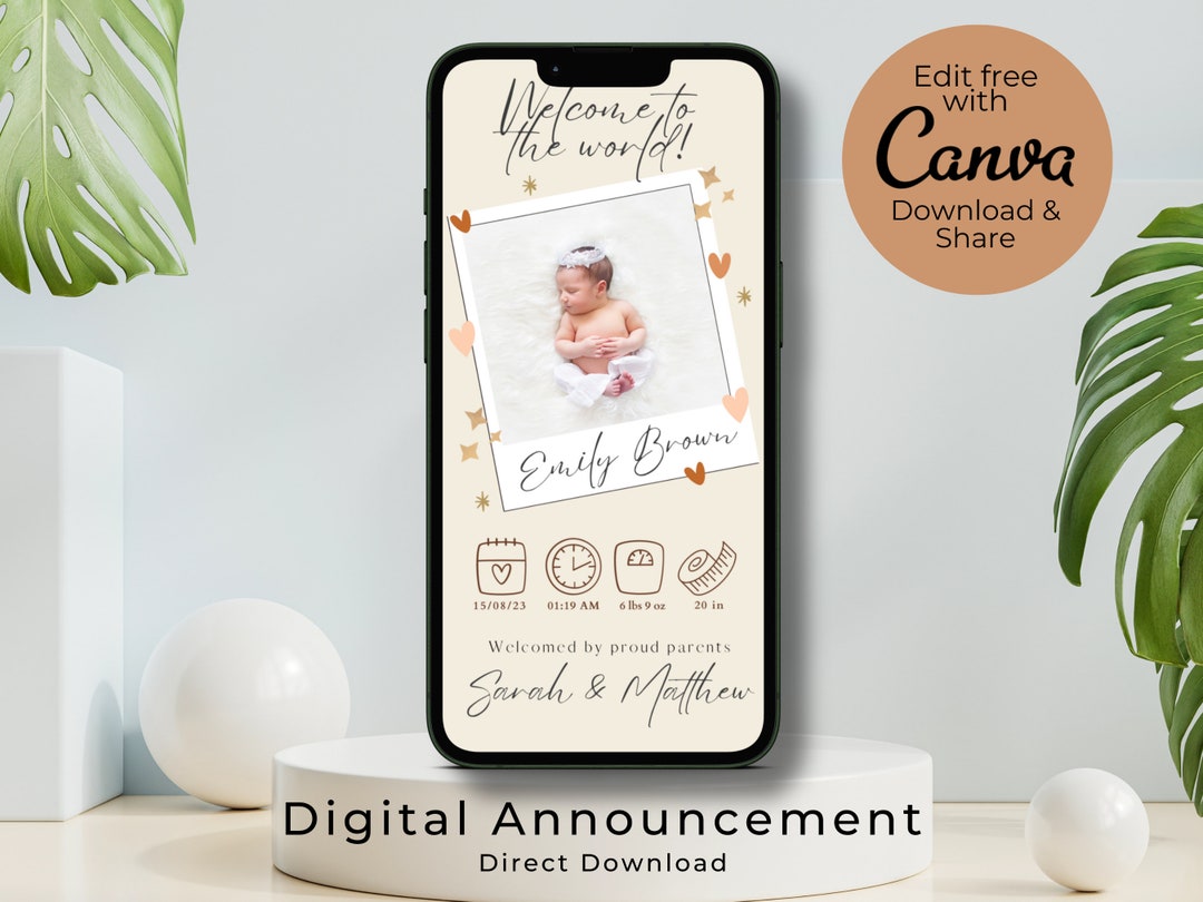 Personalized Digital Baby Announcement Ecard Template With Etsy
