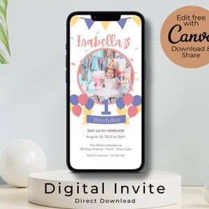 Ecard Birthday Invitation, Girl First Birthday Invite, Digital Invite Birthday, Mobile Birthday Invite, Digital Invite,Text Invitation