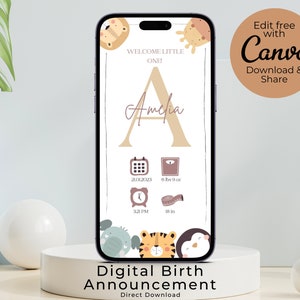 Cartão eletrônico de anúncio de nascimento, modelo de anúncio de nascimento, estatísticas digitais de nascimento, cartão de nascimento de animal, para compartilhar digitalmente via Whatsapp ou iMessage