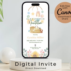 Modello per cartolina elettronica di invito per baby shower: facilmente modificabile e condiviso in pochi minuti! Scaricalo una volta e usalo per sempre.