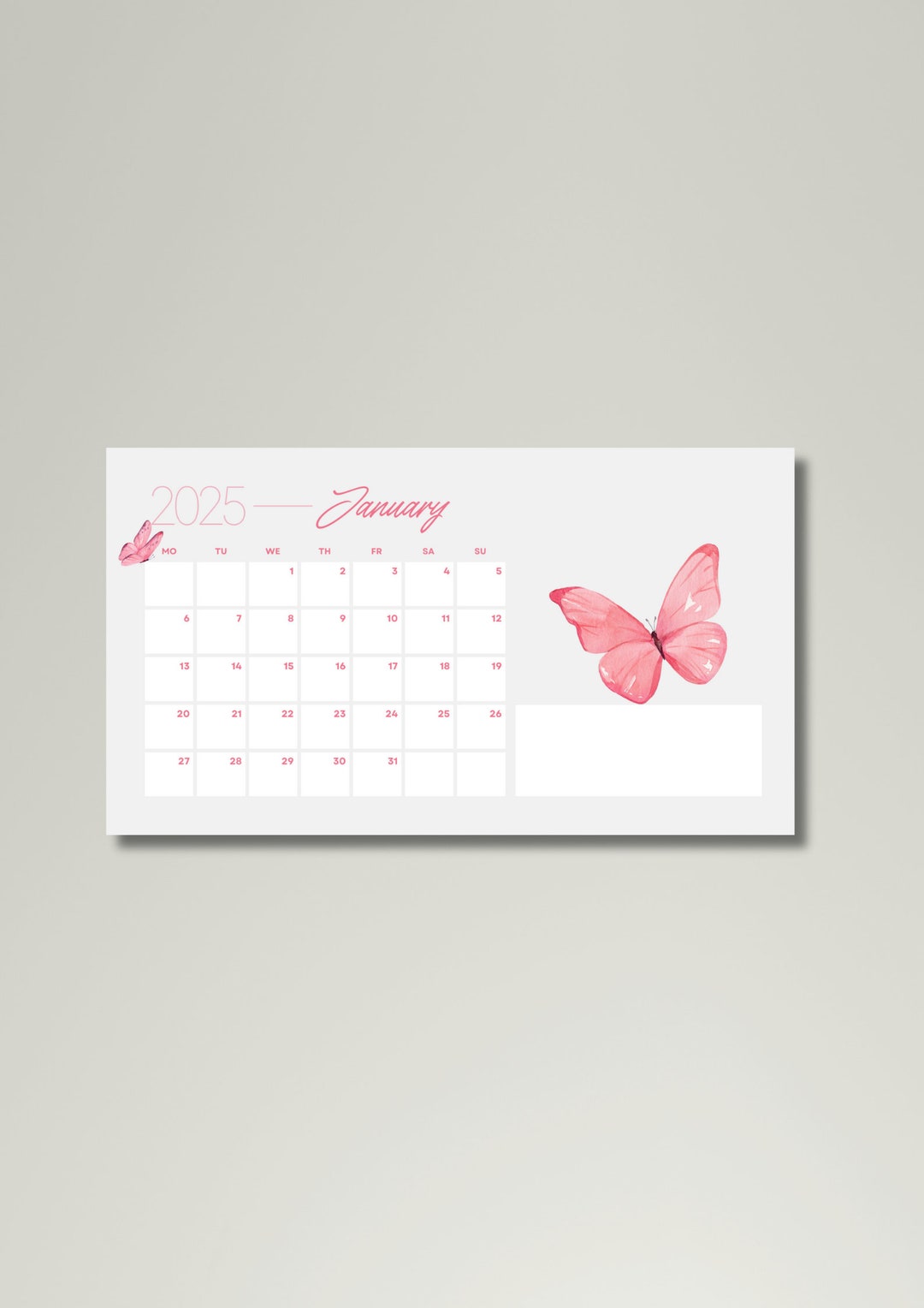 2025 Printable Digital Calender Butterfly Minimalistic Monday Start
