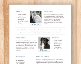 Resume Template with Photo for pets, Editable in Canva, Pet resume rental application, Renting pet bio, Shelter pet profile, Dog Cat rescue,