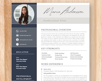 Resume Template with Photo, Professional Resume Template for Canva, Clean CV Template with Picture, Resume and Cover Letter Template