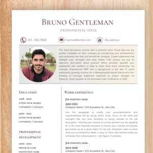 Resume Template with Photo, Professional Resume Template for Canva, Clean CV Template with Picture, Resume and Cover Letter Template