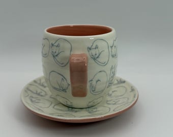 ANTHROPOLOGIE Leah Reena Goren Cat Stoneware Espresso Cup & Saucer