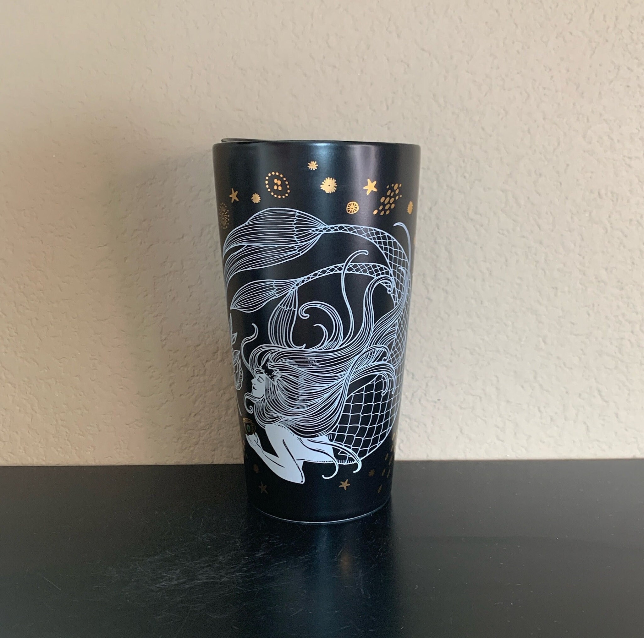 STARBUCKS TRAVEL MUG Black Gold Ceramic Mermaid Siren Coffee Mug / Tea Cup  12 Oz. - Preowned - Etsy