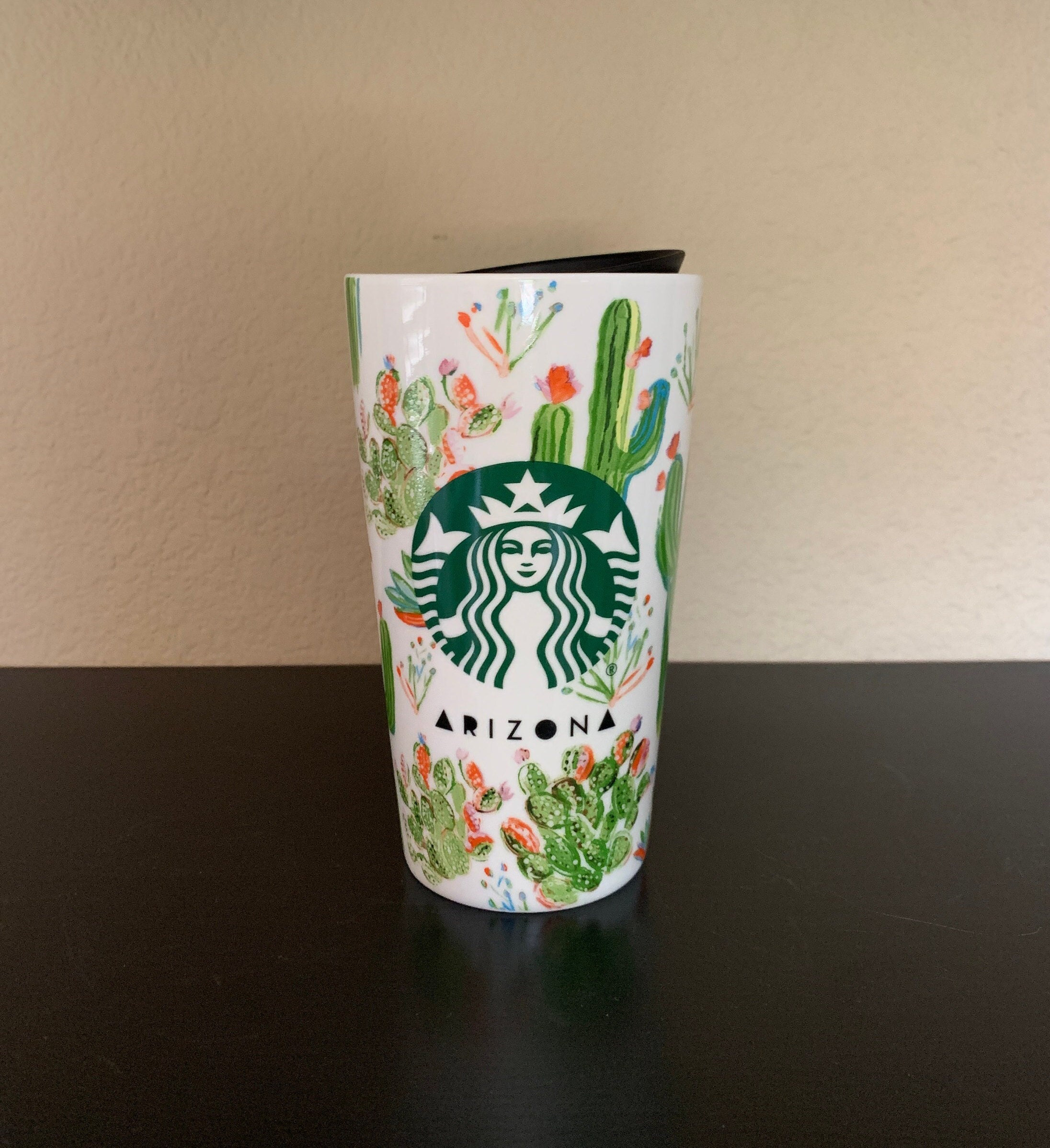 STARBUCKS TRAVEL MUG Arizona Ceramic Coffee Tea Tumbler Cactus Floral 12oz  With Black Plastic Lid - Preowned - Etsy