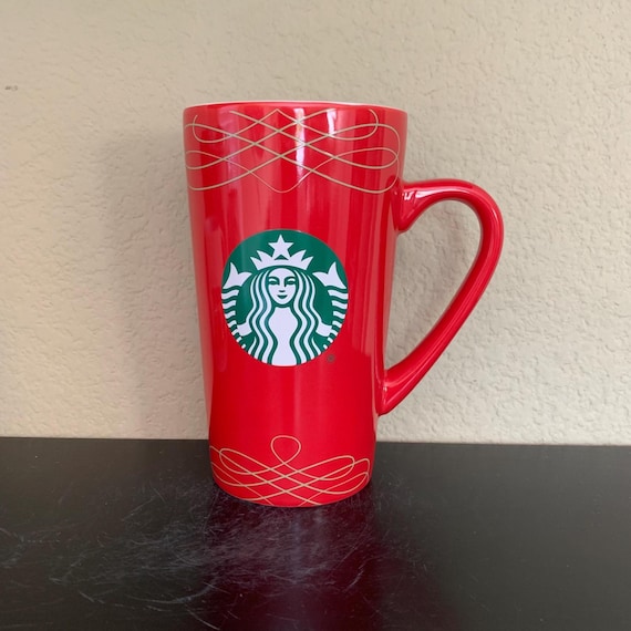 STARBUCKS Festive Holiday TALL Red Lace Design Coffee Mug / Tea Cup 16 Oz.  - Preowned - Etsy