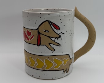 ANTHROPOLOGIE Kiki Dachshund Dog Sculpted Handle Mug 14 oz. - Preowned