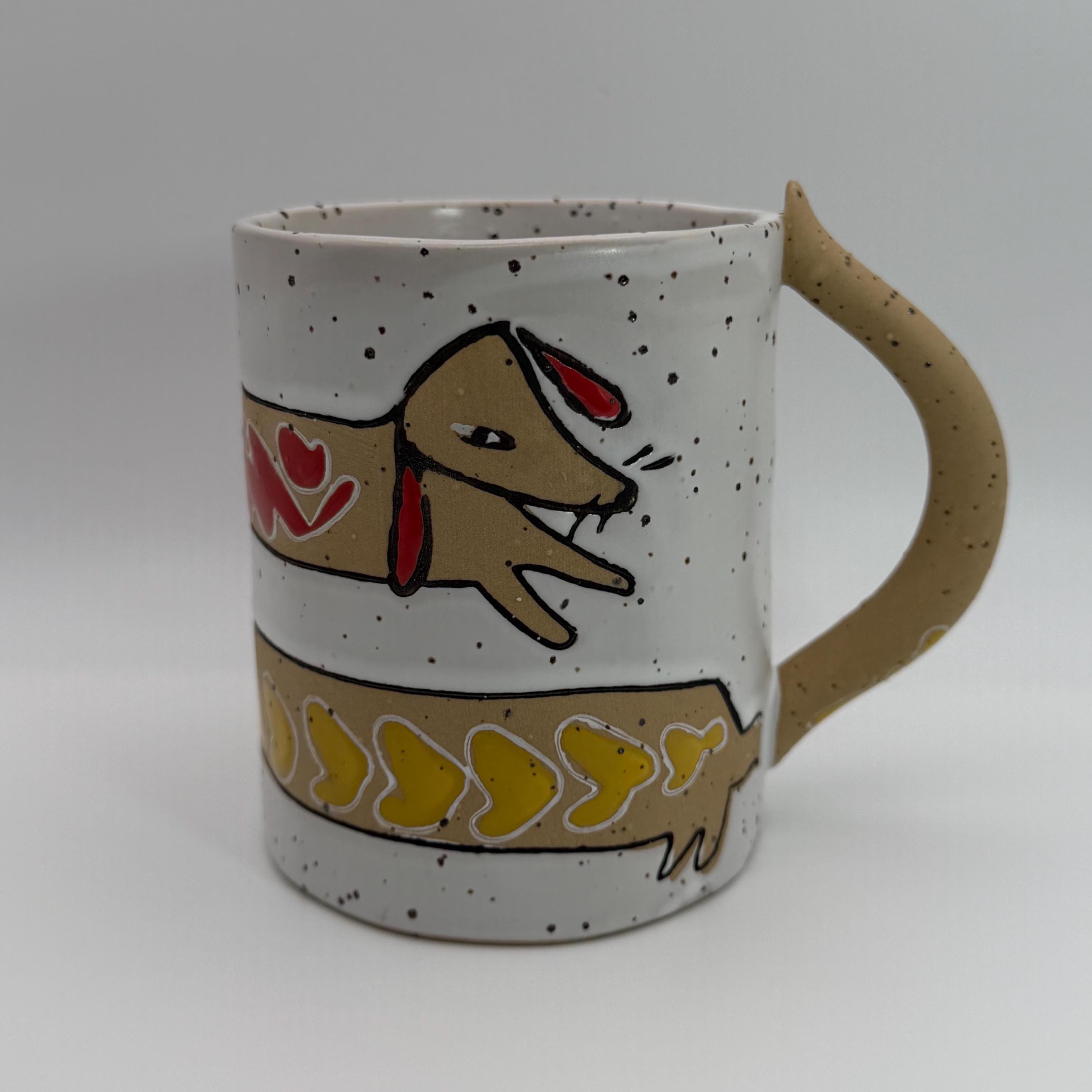 ANTHROPOLOGIE Kiki Dachshund Dog Sculpted Handle Mug 14 Oz
