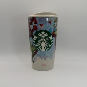 STARBUCKS TRAVEL Shelby Kregel World Map Barista Art Mug with White Ceramic Lid 12 oz. - Preowned