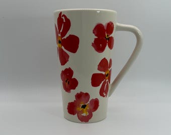 POTTERY BARN Zrób swoją część Kwiatowy mak Wysoki kubek 16 oz. - Używany