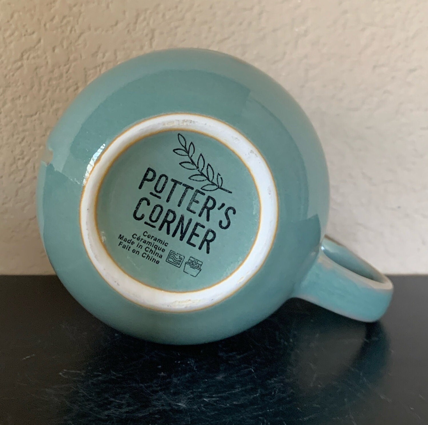 POTTER'S CORNER Jayde Dip Green Dye Coffee Mug Hammered Bulb 16oz