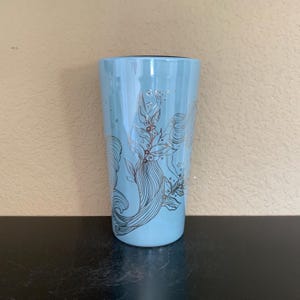 STARBUCKS TRAVEL Mug Blue ICICLE Siren Iridescent Ceramic Travel Tumbler Coffee Cup / Tea Cup with Black Plastic Lid 12 oz. - Preowned