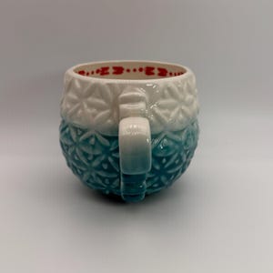 ANTHROPOLOGIE Marshmallow Embossed Ombre Design Aqua and White Mug 8 oz. - Preowned image 3