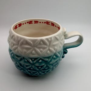 ANTHROPOLOGIE Marshmallow Embossed Ombre Design Aqua and White Mug 8 oz. - Preowned image 2