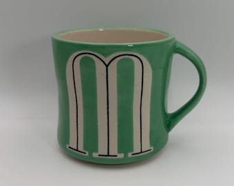 ANTHROPOLOGIE Monogram Initial Letter M Color White and Mint Green Pastel Mug 14 oz. - Preowned