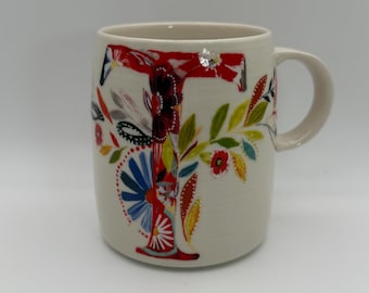 ANTHROPOLOGIE Starla M. Halfmann Petal Pallette Monogram Letter T Mug 14 oz. - Preowned