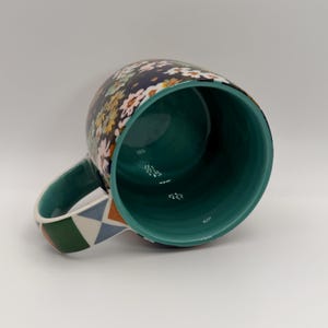 ANTHROPOLOGIE Loren Floral and Patterned Color Turquoise Motif Mug 12 oz. - Preowned image 5