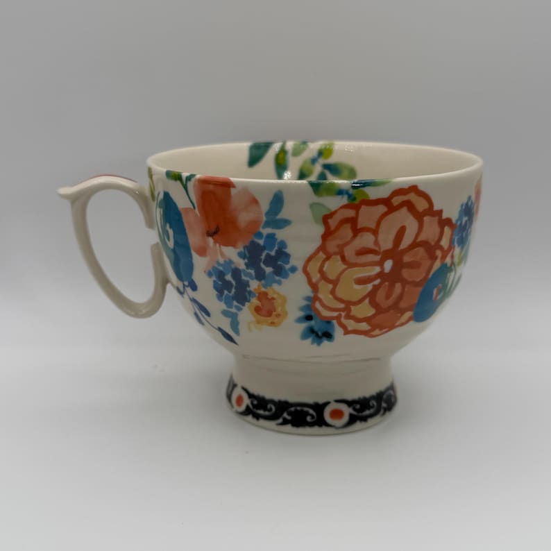 ANTHROPOLOGIE Dodi Bunny Boho Floral Pedestal Mug 14 oz. - Preowned image 3