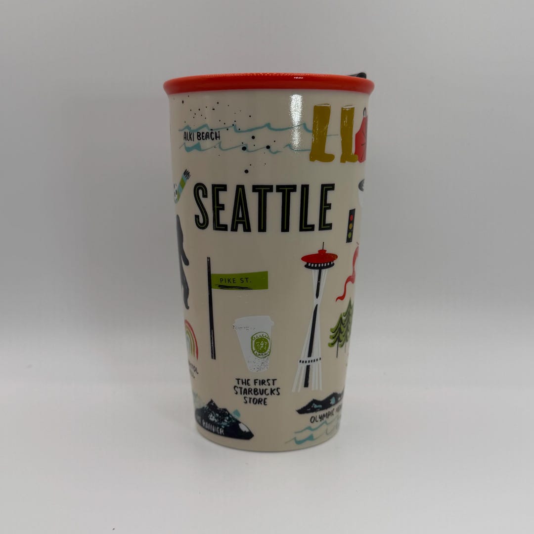 STARBUCKS TRAVEL Seattle With Black Plastic Lid Mug 12 Oz. - Preowned - Etsy