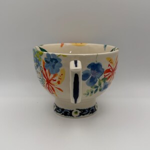 ANTHROPOLOGIE Dodi Peacock Boho Floral Pedestal Mug 14 oz. - Preowned image 2
