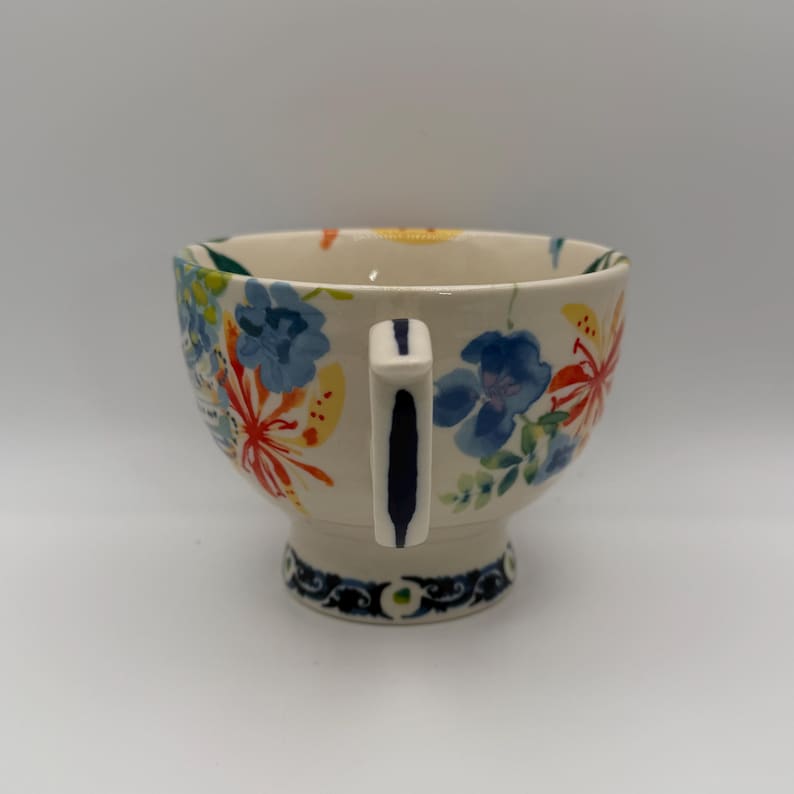 ANTHROPOLOGIE Dodi Peacock Boho Floral Pedestal Mug 14 oz. - Preowned image 2