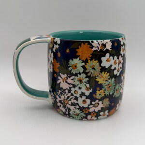 ANTHROPOLOGIE Loren Floral and Patterned Color Turquoise Motif Mug 12 oz. - Preowned image 2
