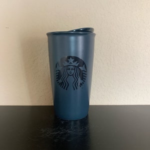 STARBUCKS TRAVEL MUG Blue with Mermaid Logo with Lid 12 oz. - Preowned
