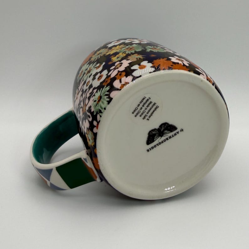 ANTHROPOLOGIE Loren Floral and Patterned Color Turquoise Motif Mug 12 oz. - Preowned image 6