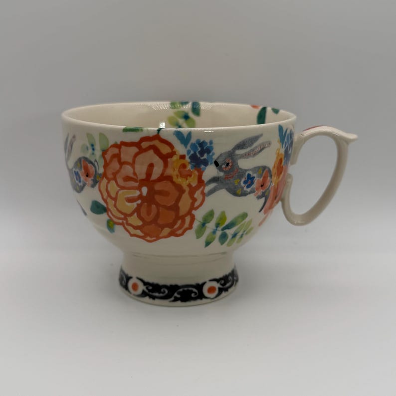 ANTHROPOLOGIE Dodi Bunny Boho Floral Pedestal Mug 14 oz. - Preowned image 1