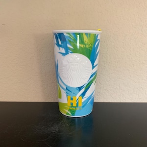 STARBUCKS TRAVEL Mug HAWAII Tropical Leaves Coffee Mug / Tea Cup 12 oz. - Preowned