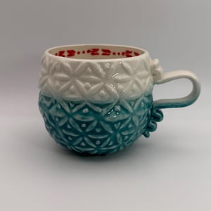 ANTHROPOLOGIE Marshmallow Embossed Ombre Design Aqua and White Mug 8 oz. - Preowned image 1