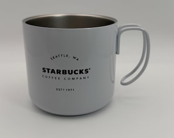 STARBUCKS Coffee Company Logo Seattle WA. Est. 1971 White Tin Mug 14 oz. - Preowned