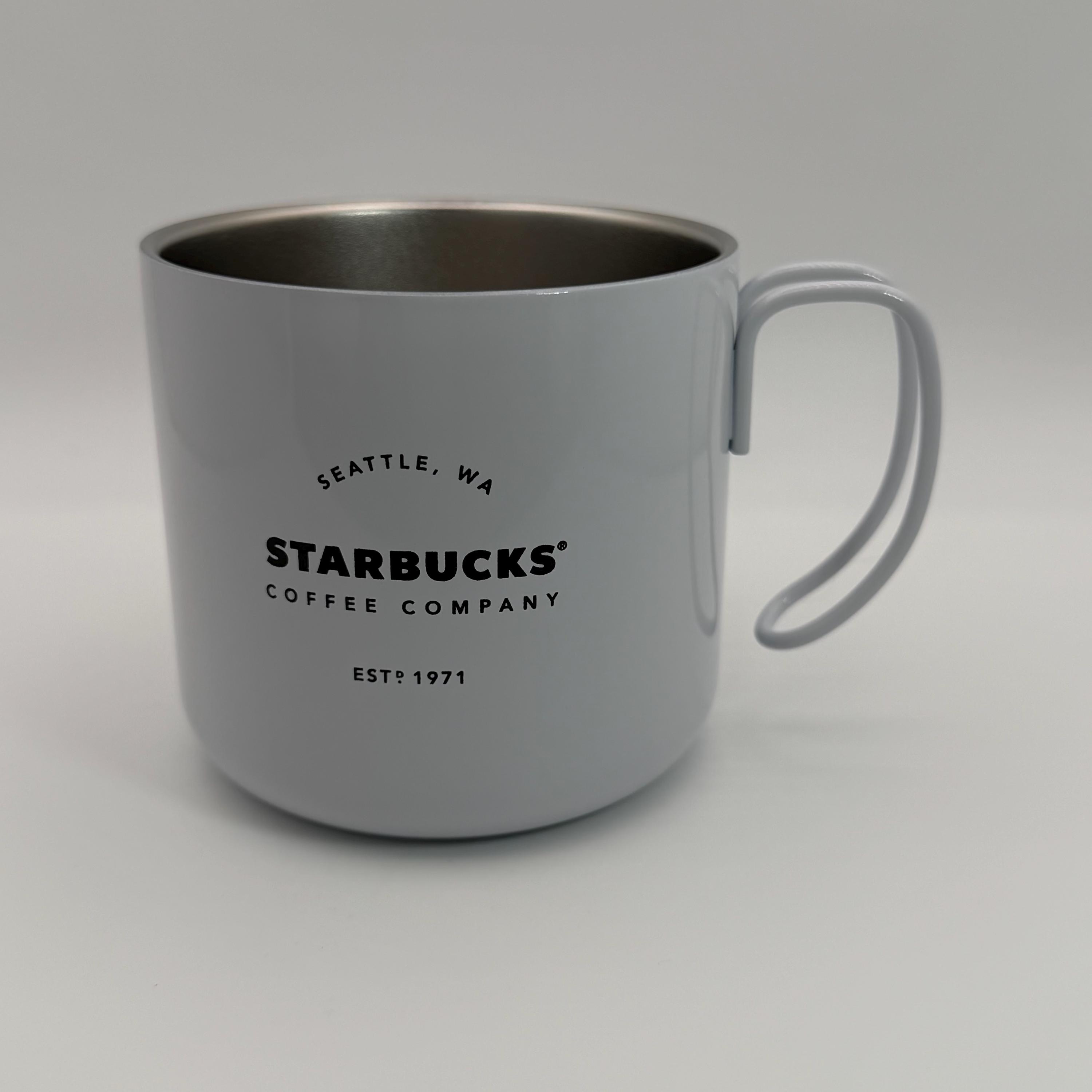 STARBUCKS Coffee Company Logo Seattle WA. Est. 1971 White Tin Mug 14 oz. -  Preowned