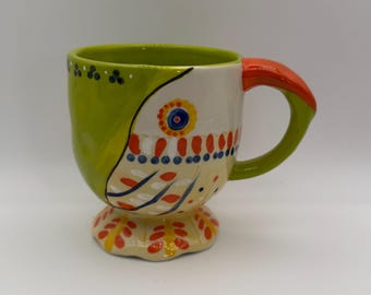 Tazza con piedistallo astratto Tortua Bird Green di ANTHROPOLOGIE, 325 ml - Usata