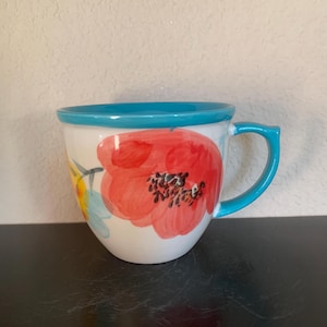 PIONEER WOMAN Handpainted Floral Design Coffee Mug / Tea Cup 14 oz. - Preowned