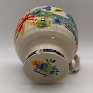 ANTHROPOLOGIE Dodi Peacock Boho Floral Pedestal Mug 14 oz. - Preowned image 6