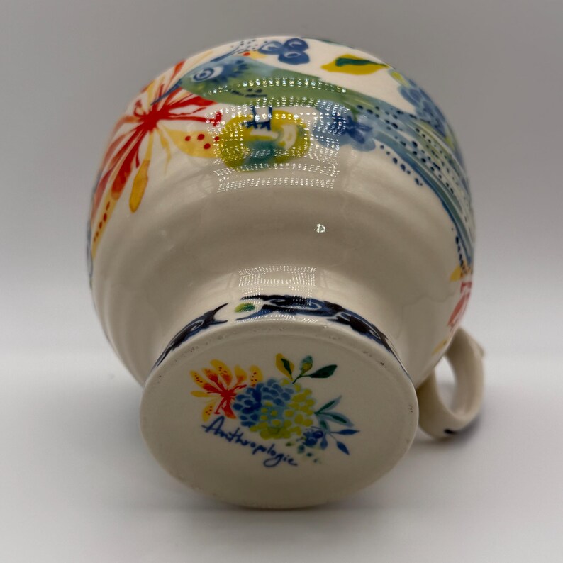 ANTHROPOLOGIE Dodi Peacock Boho Floral Pedestal Mug 14 oz. - Preowned image 6