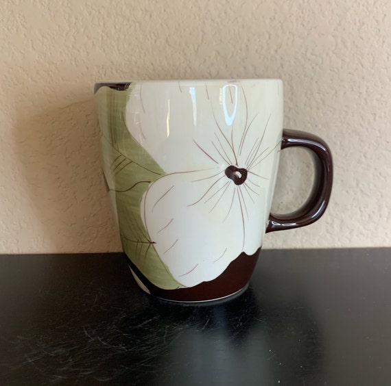 Fringe Studio Artisan Stoneware Mug - White Floral Design 13oz Prairie Collection