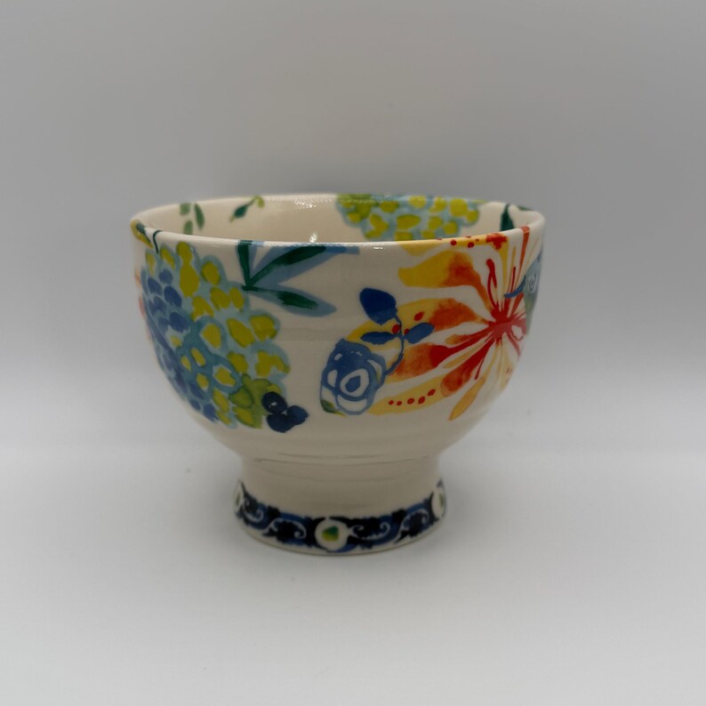ANTHROPOLOGIE Dodi Peacock Boho Floral Pedestal Mug 14 oz. - Preowned image 4