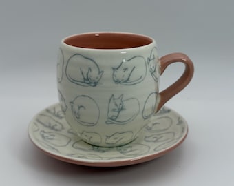 ANTHROPOLOGIE Leah Reena Goren Cat Stoneware Espresso Cup & Saucer