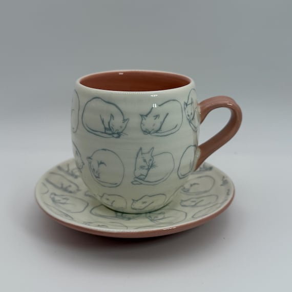 ANTHROPOLOGIE Leah Reena Goren Cat Stoneware Espresso Cup & Saucer