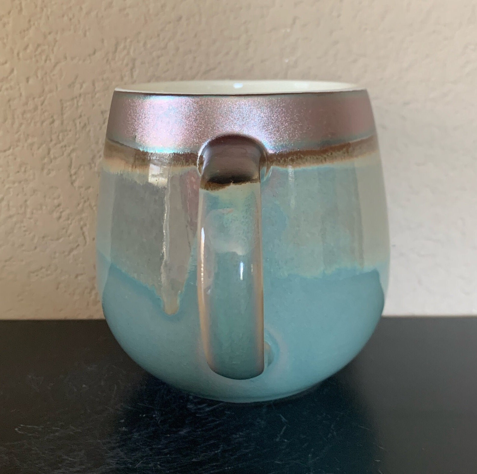 POTTER'S CORNER Jayde Dip Green Dye Coffee Mug Hammered Bulb 16oz