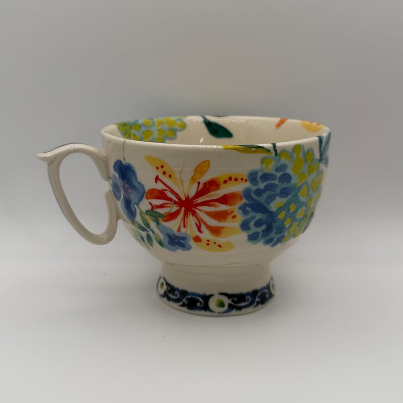 ANTHROPOLOGIE Dodi Peacock Boho Floral Pedestal Mug 14 oz. - Preowned image 3