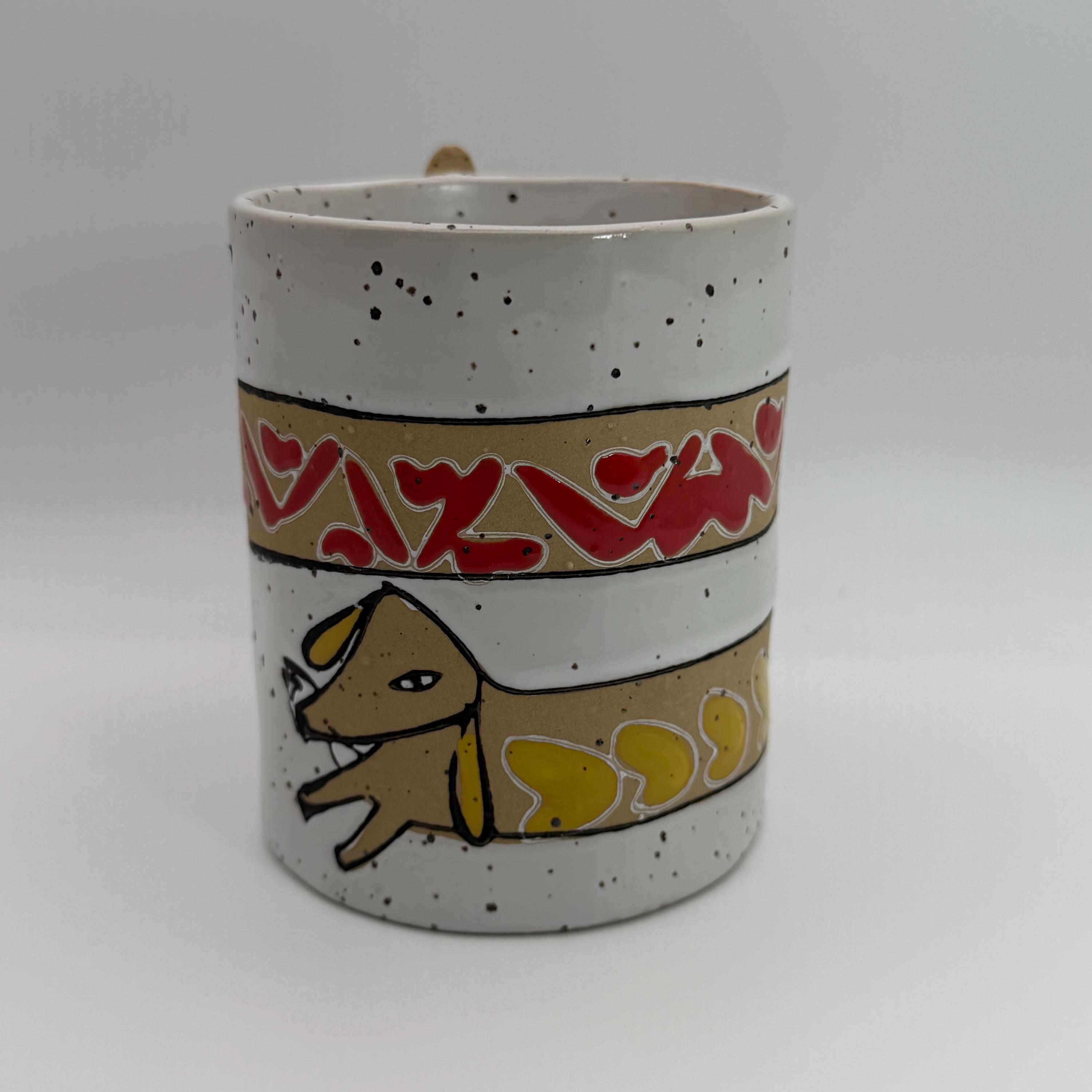 ANTHROPOLOGIE Kiki Dachshund Dog Sculpted Handle Mug 14 Oz