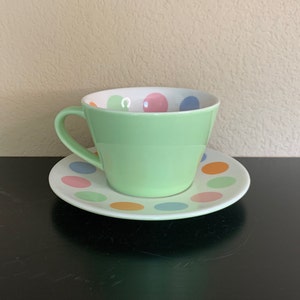 STARBUCKS 2006 Green with Polka Dots Coffee Mug / Tea Cup 12 oz. with Saucer - Preowned