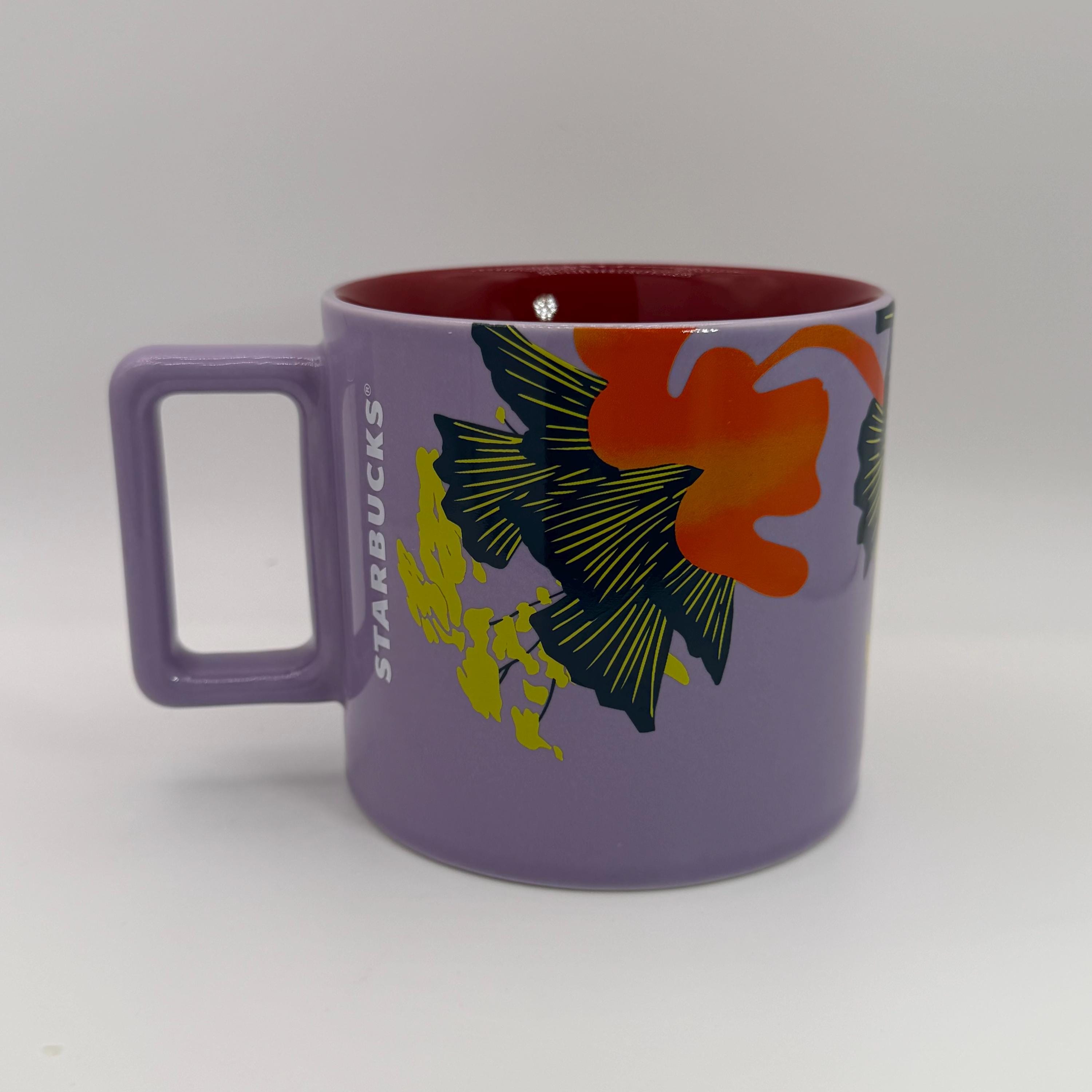 STARBUCKS Jellyfish and Parasol Lilac Maroon Mug 14 Oz. - Preowned